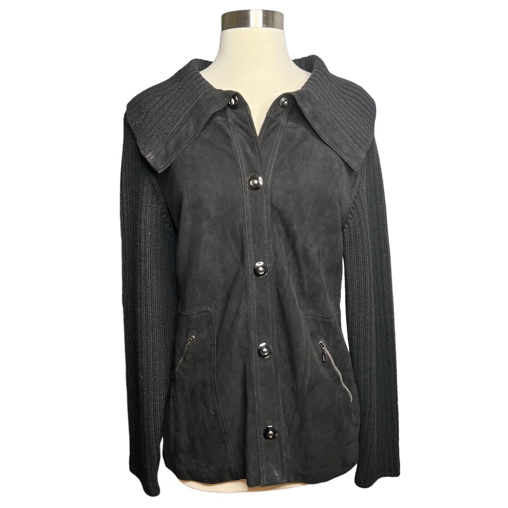 Dana Buchman Suede & Wool Knit Sweater Jacket L